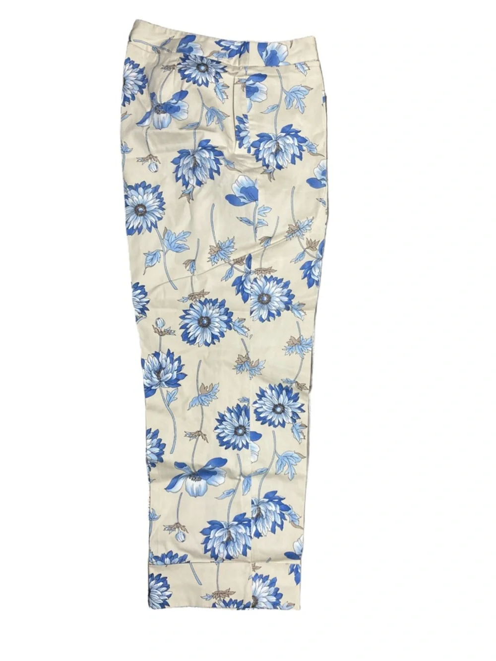 Rafaella Floral Cropped Ankle Pants Blue Tan Size 8 - Picture 2 of 5